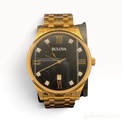 Bulova Classic Diamond Black Dial Gold Tone Wristwatch 40mm