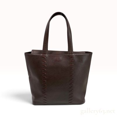 Vintage Yves Saint Laurent Brown Saffiano Leather Laced Tote Bag