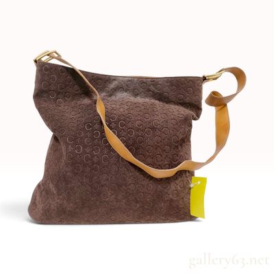 Vintage Celine C Macadam Brown Suede and Leather Shoulder Bag