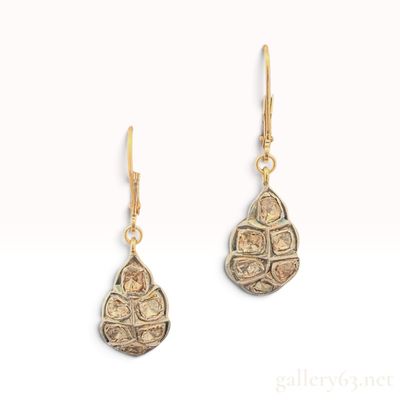A Pair of Estate 14K Yellow Gold and 2.00ctw Rose Cut Natural Diamond Teardrop Earrings