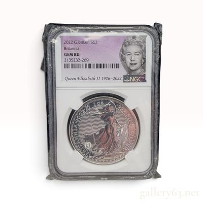 2022 Great Britain 1 oz Silver Britannia Two Pounds NGC GEM BU