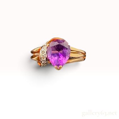 14K Yellow Gold 1.5ct Amethyst and 0.05ctw Natural Diamond Bypass Ring