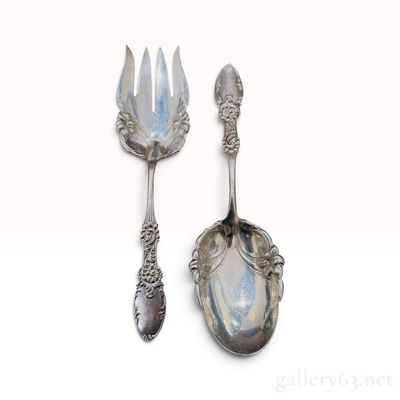 A Vintage Amston Sterling Silver Art Nouveau Salad Serving Set 198.2g