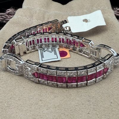 Platinum 6.80ct Natural Ruby and 2.72ctw Natural Diamond Art Deco Style Bracelet
