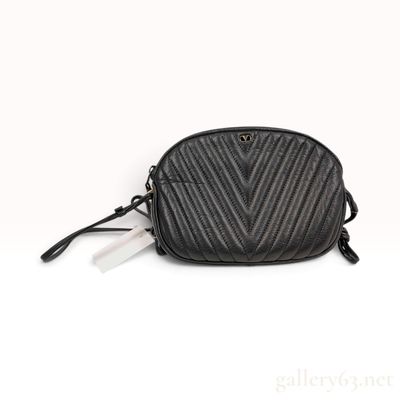 Black Chevron Quilted Leather Crossbody Camera Bag