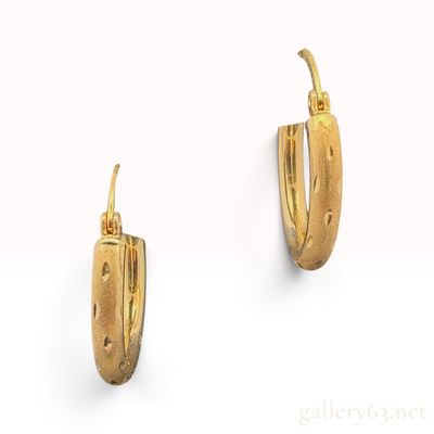14K Yellow Gold Textured Oval Hoop Earrings