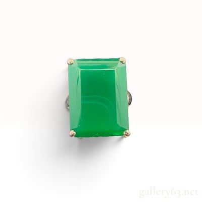 Sterling Silver and 12.00ct Emerald Cut Green Onyx Cocktail Ring Size 6