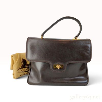 Vintage Celine Horse and Carriage Smooth Brown Leather Top Handle Bag with Dust Bag