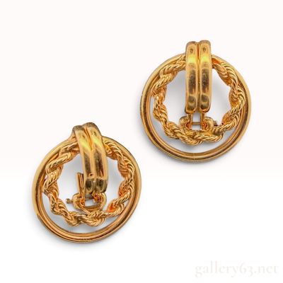 A Pair of Vintage Yellow Gold Double Hoop Clip-On Earrings