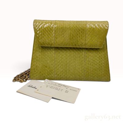 Vintage Salvatore Ferragamo Mela Green Snakeskin Chain Shoulder Bag with Cards