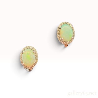 14K White and Rose Gold 0.25ctw Natural Diamond and Opal Cluster Earrings