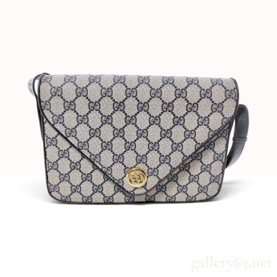 Vintage Gucci GG Supreme Navy Blue Leather Envelope Crossbody Bag
