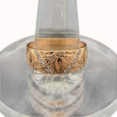 14 Karat Rose Gold and Natural Diamond Carved Wide Band Ring