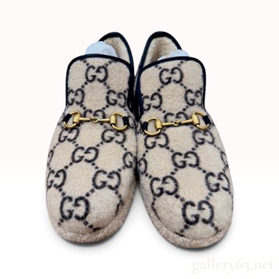 Gucci Beige GG Wool Fria Horsebit Loafers size 9