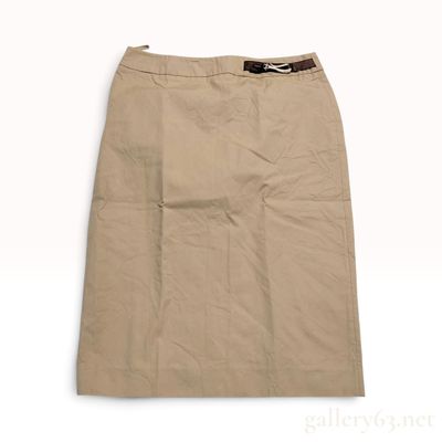 Gucci Tan Cotton Pencil Skirt with Leather Trim Size 40