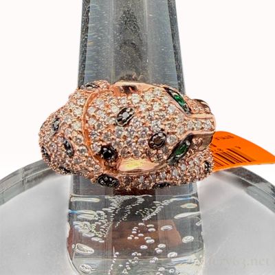 Effy 14K Rose Gold 2.05ctw Natural Diamond and 0.04ct Natural Emerald Panther Ring NWT