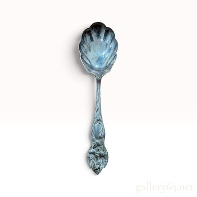 Vintage Art Nouveau Sterling Silver Lily Pattern Berry Spoon 107.9g