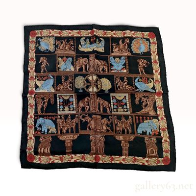 Vintage Hermes Torana Silk Carre 45 in Black