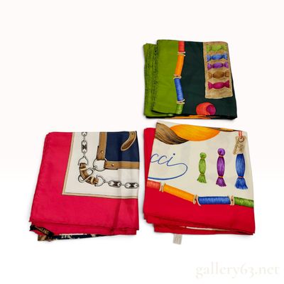 Three Gucci and Celine Silk Carre 90 Scarves