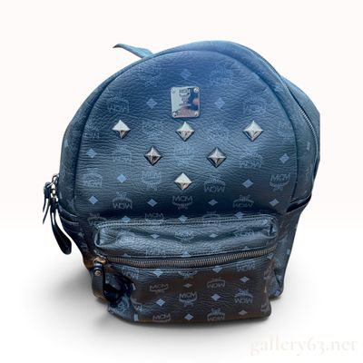 MCM Stark Studded Black Visetos Monogram Coated Canvas Small Backpack