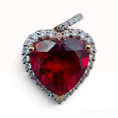 14K Yellow Gold 7.5ct Lab Ruby and 0.35ctw Lab Diamond Heart Pendant