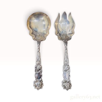 Gorham Bridal Art Noveau Rose Sterling Silver Salad Serving Set 239.6g