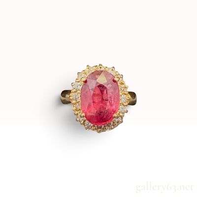 5.50ct Natural Ruby and 0.50ctw Natural Diamond 14K Yellow Gold Halo Ring