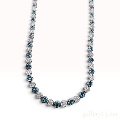 18KWG 8.00ctw Natural Blue and White Diamond Floral Cluster Necklace