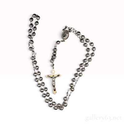 Sterling Silver and Gilt Faceted Bead Rosary Necklace