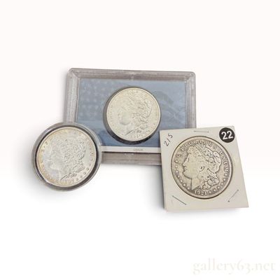 Three United States Morgan Silver Dollars Dated 1885 1897 and 1921S