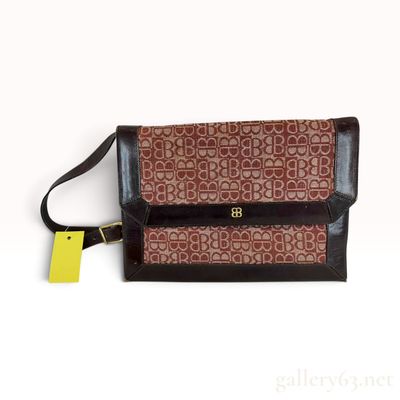 Vintage Balenciaga BB Monogram Burgundy Canvas and Leather Shoulder Bag
