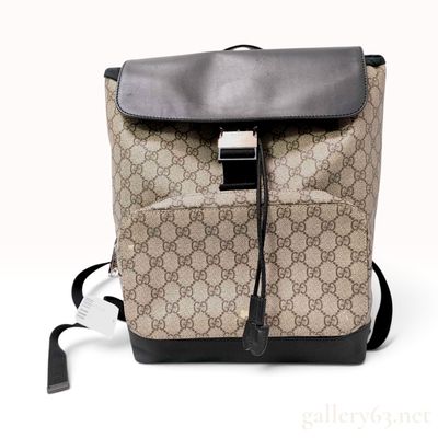 Gucci GG Supreme Monogram Buckle Backpack in Beige and Black