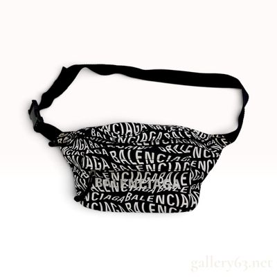 Balenciaga Wave Logo Print Wheel Belt Bag in Black and White