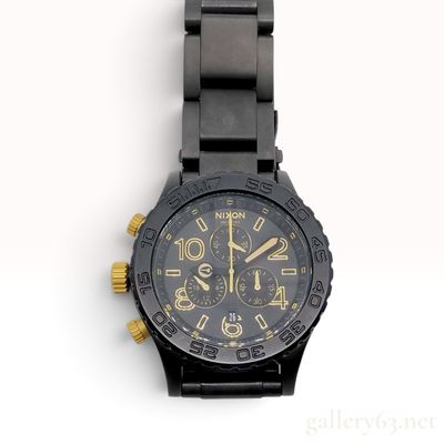 Nixon 42-20 Chrono Matte Black and Gold Stainless Steel Wristwatch