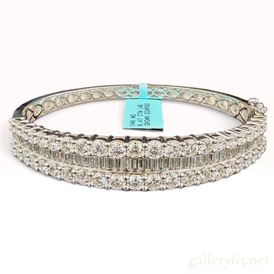 8.47ctw E/VS Lab Grown Diamond 14KWG Hinged Bangle Bracelet with Tag