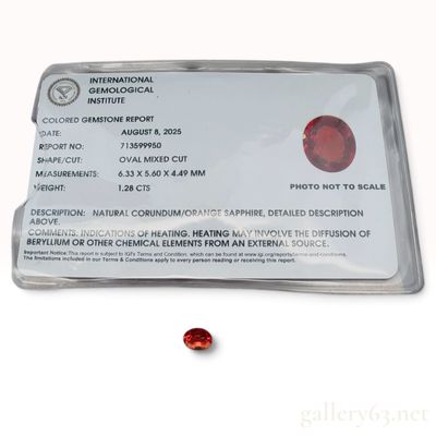 1.28ct Natural Orange Sapphire with IGI Report