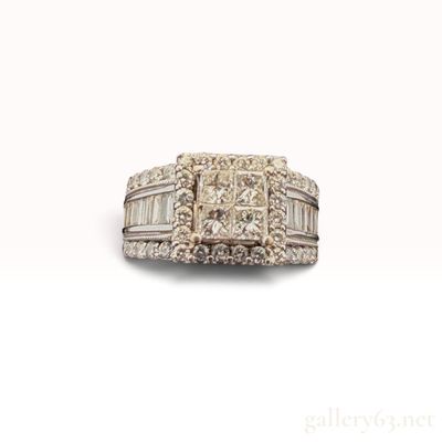 14K White Gold and 1.5ctw Natural Diamond Statement Ring Size 4.25