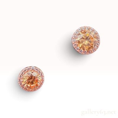 14K Rose Gold Natural Champagne Cubic Zirconia Halo Stud Earrings