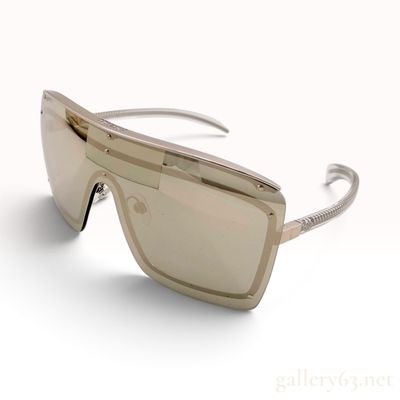 Chanel Mirrored Shield Sunglasses with Chain Core Arms