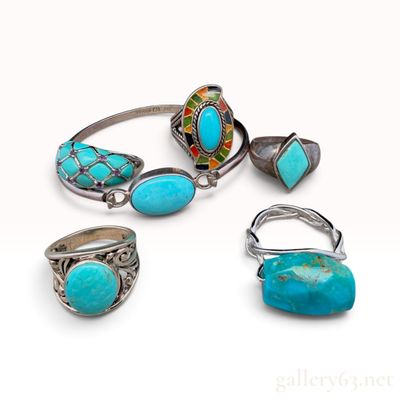 A Collection of Sterling Silver and Turquoise Jewelry with Mexican 925 Hallmark