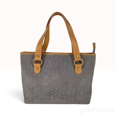 Vintage Celine Macadam C-Logo Grey Suede and Tan Leather Tote Bag