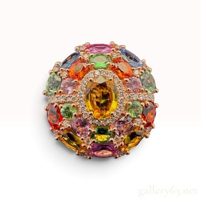 Effy 8.51ct Multi-Color Sapphire and 0.62ctw Natural Diamond 14K Rose Gold Ring