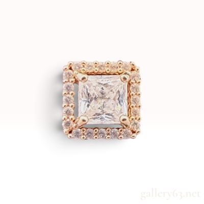 14K Yellow Gold Princess Cut Halo Single Stud Earring