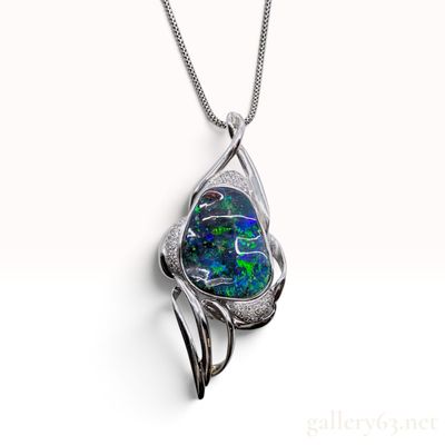 19.58ct Natural Boulder Opal and 0.38ctw Natural Diamond 18KWG Combination Brooch Pendant