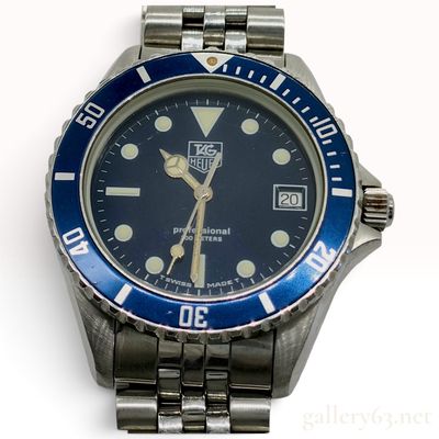 Vintage TAG Heuer Professional 1000 Series Blue Dial Stainless Steel Wristwatch
