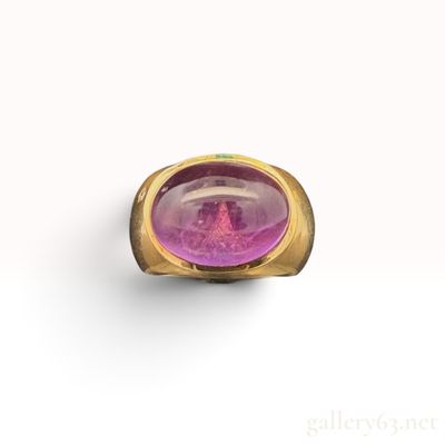 18K Yellow Gold 15ct Amethyst and 0.03ctw Natural Diamond Cocktail Ring