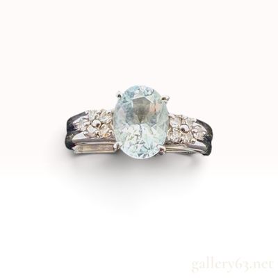 14KWG 0.95ct Natural Aquamarine and 0.16ctw Natural Diamond Fashion Ring Size 5