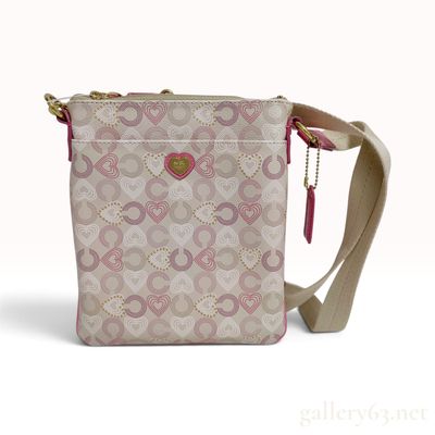 Coach Signature Heart Pattern Coated Canvas Swingpack Crossbody Bag
