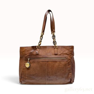 Fendi Cognac Leather Chain Link Tote Bag