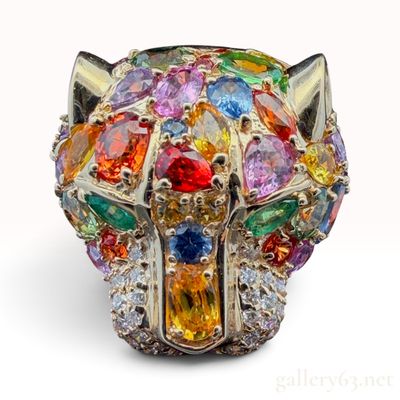 Effy Watercolors 14K Multi Sapphire and 0.41ctw Natural Diamond Panther Ring NWT